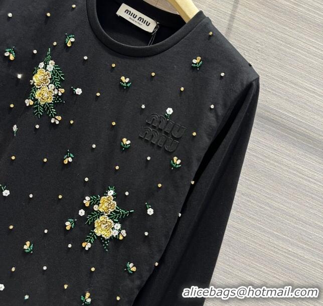 Famous Brand Miu Miu Crystal Cotton Top M21958 Black 2024