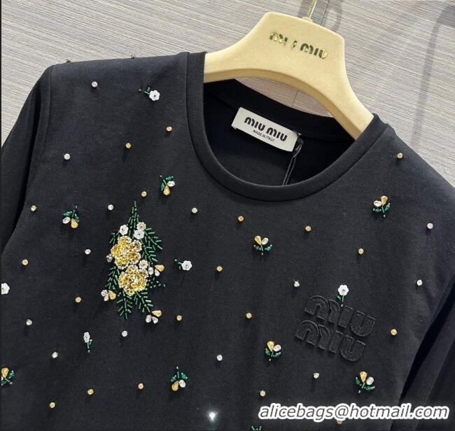 Famous Brand Miu Miu Crystal Cotton Top M21958 Black 2024