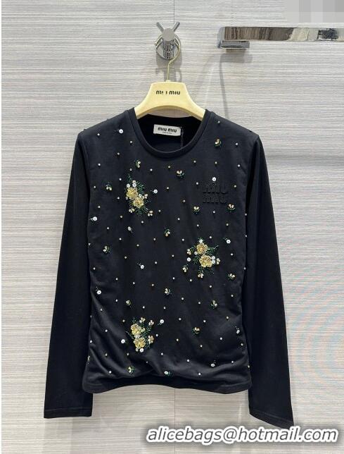 Famous Brand Miu Miu Crystal Cotton Top M21958 Black 2024