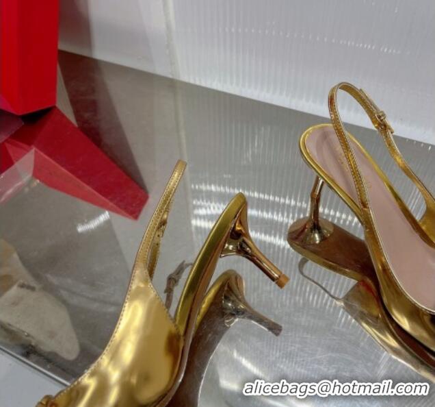 Grade Quality Valentino The Bold Edition VLogo Slingback Pumps 6cm in Glazed Metallic Leather Gold 0227048