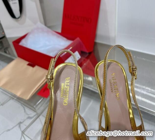 Grade Quality Valentino The Bold Edition VLogo Slingback Pumps 6cm in Glazed Metallic Leather Gold 0227048