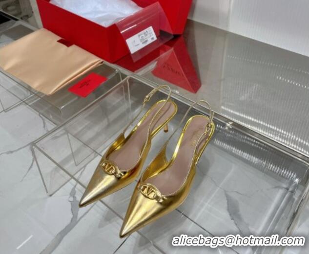 Grade Quality Valentino The Bold Edition VLogo Slingback Pumps 6cm in Glazed Metallic Leather Gold 0227048