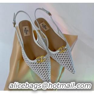 Leisure Valentino The Bold Edition VLogo Slingback Pumps 3cm in Mesh White 0227050