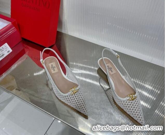 Leisure Valentino The Bold Edition VLogo Slingback Pumps 3cm in Mesh White 0227050