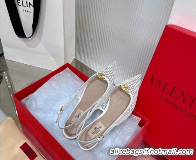 Leisure Valentino The Bold Edition VLogo Slingback Pumps 3cm in Mesh White 0227050