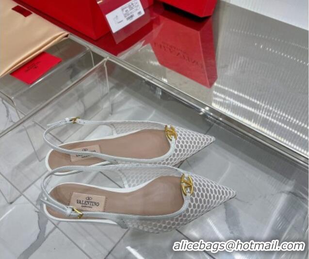 Leisure Valentino The Bold Edition VLogo Slingback Pumps 3cm in Mesh White 0227050