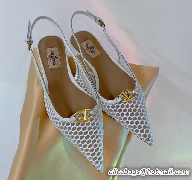 Leisure Valentino The Bold Edition VLogo Slingback Pumps 3cm in Mesh White 0227050