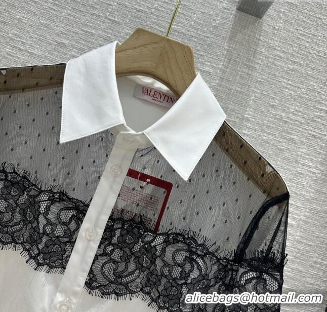 Cheapest Valentino Lace Shirt V030804 White/Black 2024