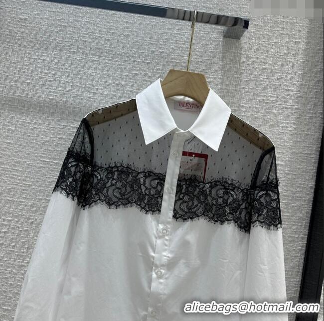 Cheapest Valentino Lace Shirt V030804 White/Black 2024