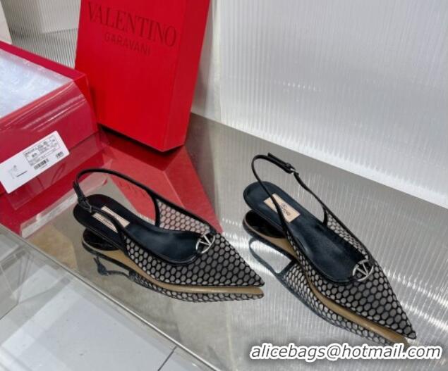 Purchase Valentino The Bold Edition VLogo Slingback Pumps 3cm in Mesh Black 0227051