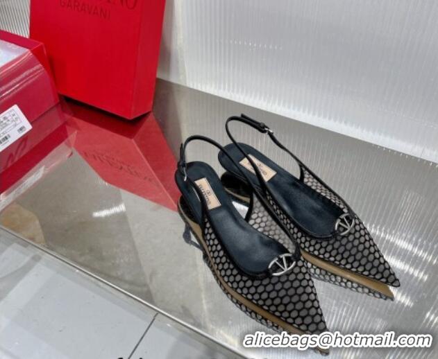 Purchase Valentino The Bold Edition VLogo Slingback Pumps 3cm in Mesh Black 0227051