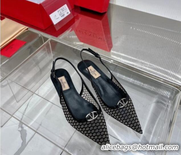 Purchase Valentino The Bold Edition VLogo Slingback Pumps 3cm in Mesh Black 0227051