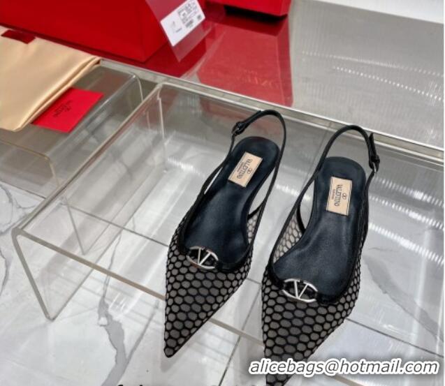 Purchase Valentino The Bold Edition VLogo Slingback Pumps 3cm in Mesh Black 0227051