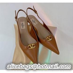 Unique Style Valentino The Bold Edition VLogo Slingback Pumps 3cm in Calfskin Brown 0227052