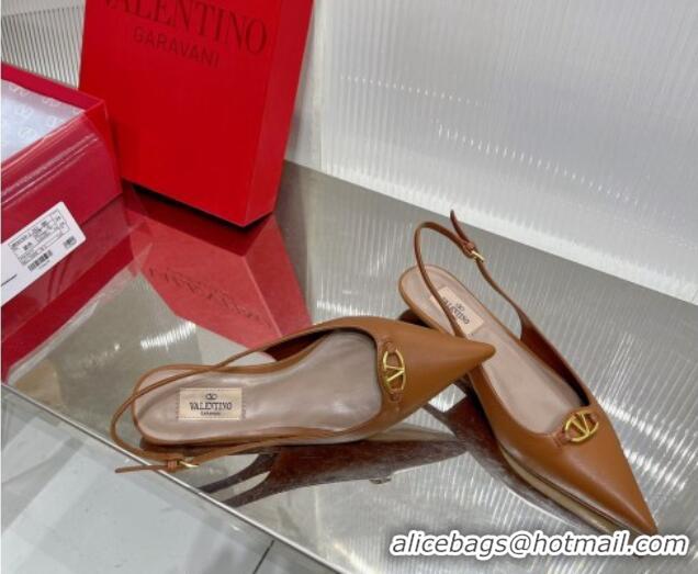 Unique Style Valentino The Bold Edition VLogo Slingback Pumps 3cm in Calfskin Brown 0227052