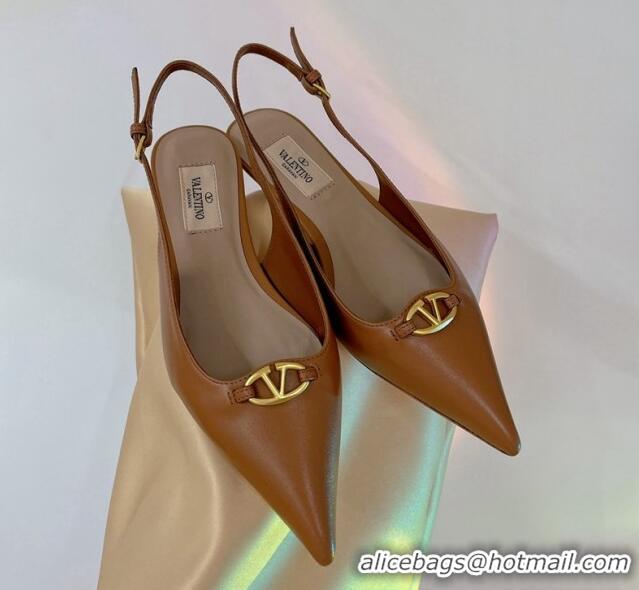 Unique Style Valentino The Bold Edition VLogo Slingback Pumps 3cm in Calfskin Brown 0227052