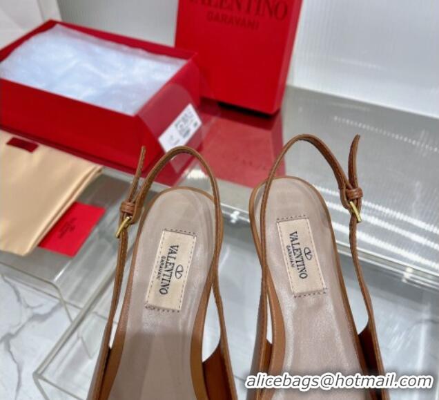 Unique Style Valentino The Bold Edition VLogo Slingback Pumps 3cm in Calfskin Brown 0227052