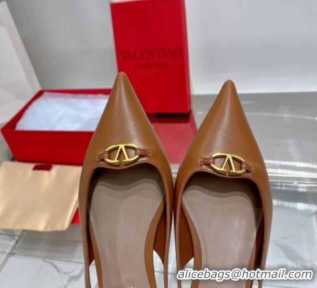 Unique Style Valentino The Bold Edition VLogo Slingback Pumps 3cm in Calfskin Brown 0227052