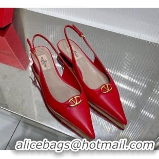 Good Quality Valentino The Bold Edition VLogo Slingback Pumps 3cm in Calfskin Red 0227053