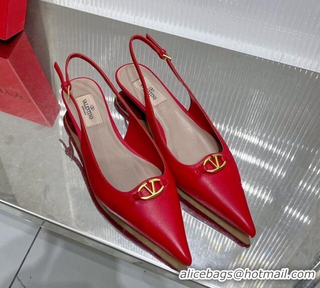 Good Quality Valentino The Bold Edition VLogo Slingback Pumps 3cm in Calfskin Red 0227053