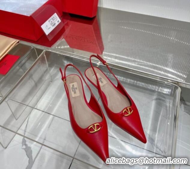 Good Quality Valentino The Bold Edition VLogo Slingback Pumps 3cm in Calfskin Red 0227053