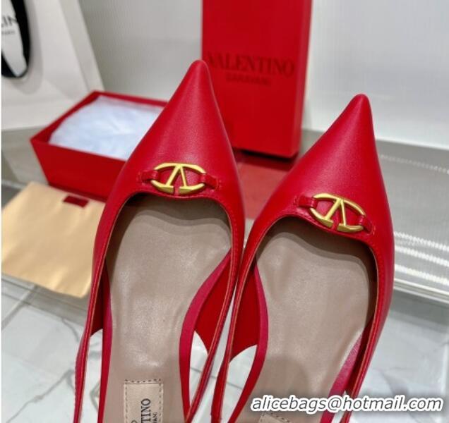 Good Quality Valentino The Bold Edition VLogo Slingback Pumps 3cm in Calfskin Red 0227053