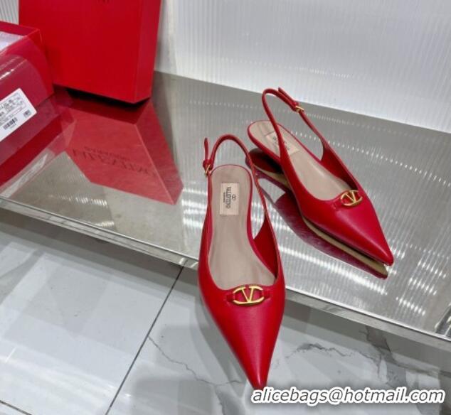 Good Quality Valentino The Bold Edition VLogo Slingback Pumps 3cm in Calfskin Red 0227053