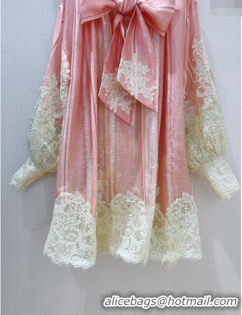 Buy Fashionable Zimmermann Ramie and Lace Dress Z030807 Pink 2024