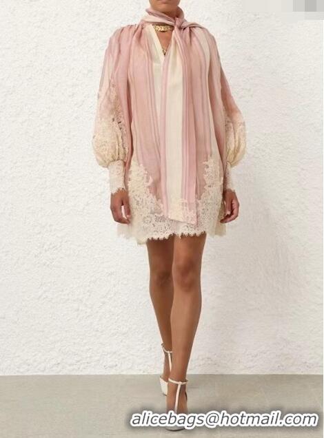 Buy Fashionable Zimmermann Ramie and Lace Dress Z030807 Pink 2024