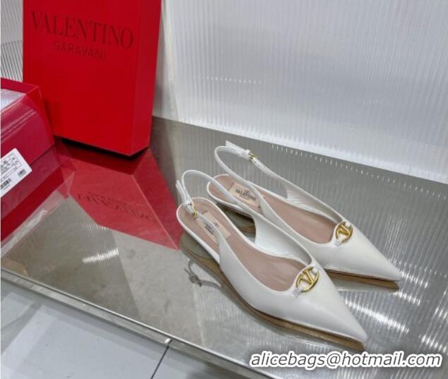 Classic Hot Valentino The Bold Edition VLogo Slingback Pumps 3cm in Calfskin White 0227055