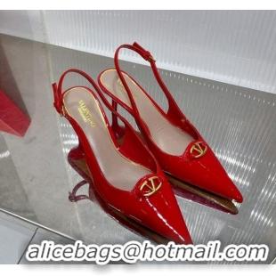 Best Grade Valentino The Bold Edition VLogo Slingback Pumps 6cm in Patent Leather Red 227057