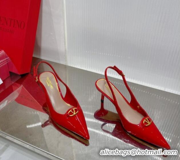 Best Grade Valentino The Bold Edition VLogo Slingback Pumps 6cm in Patent Leather Red 227057