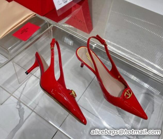 Best Grade Valentino The Bold Edition VLogo Slingback Pumps 6cm in Patent Leather Red 227057