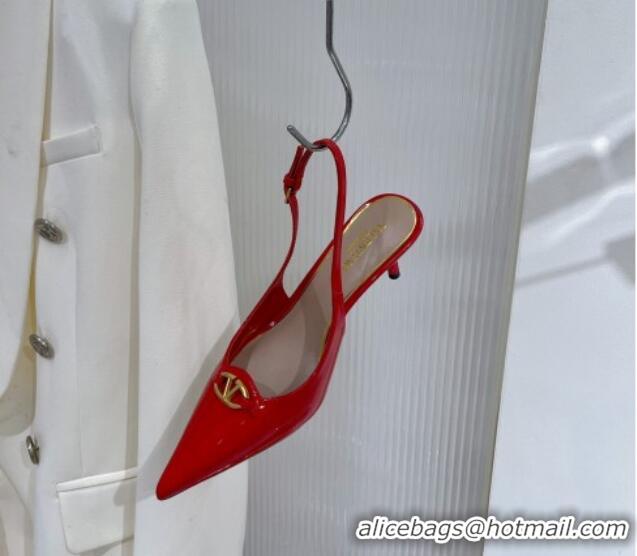 Best Grade Valentino The Bold Edition VLogo Slingback Pumps 6cm in Patent Leather Red 227057