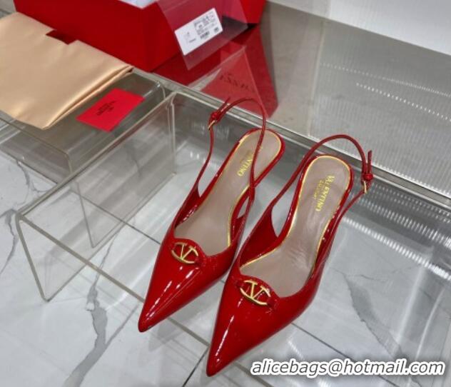 Best Grade Valentino The Bold Edition VLogo Slingback Pumps 6cm in Patent Leather Red 227057