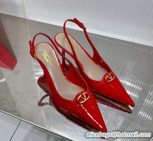 Best Grade Valentino The Bold Edition VLogo Slingback Pumps 6cm in Patent Leather Red 227057