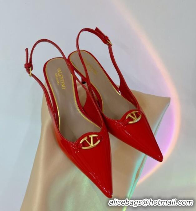 Best Grade Valentino The Bold Edition VLogo Slingback Pumps 6cm in Patent Leather Red 227057