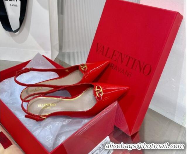 Best Grade Valentino The Bold Edition VLogo Slingback Pumps 6cm in Patent Leather Red 227057