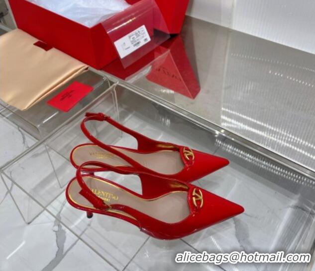 Best Grade Valentino The Bold Edition VLogo Slingback Pumps 6cm in Patent Leather Red 227057