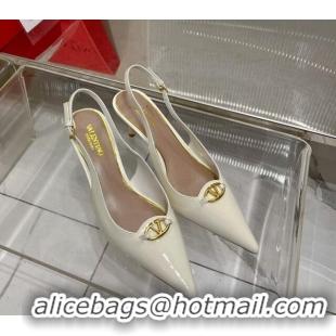 Low Price Valentino The Bold Edition VLogo Slingback Pumps 6cm in Patent Leather White 0227058