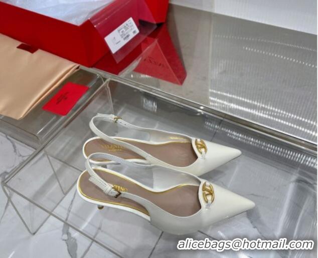 Low Price Valentino The Bold Edition VLogo Slingback Pumps 6cm in Patent Leather White 0227058