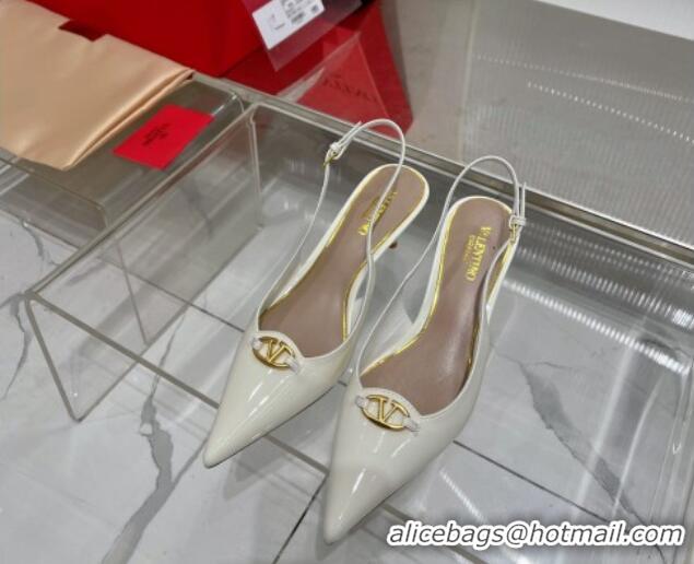 Low Price Valentino The Bold Edition VLogo Slingback Pumps 6cm in Patent Leather White 0227058