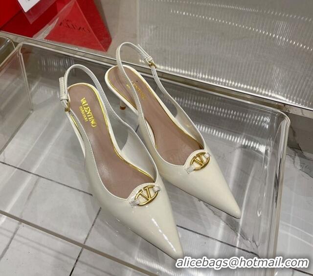 Low Price Valentino The Bold Edition VLogo Slingback Pumps 6cm in Patent Leather White 0227058