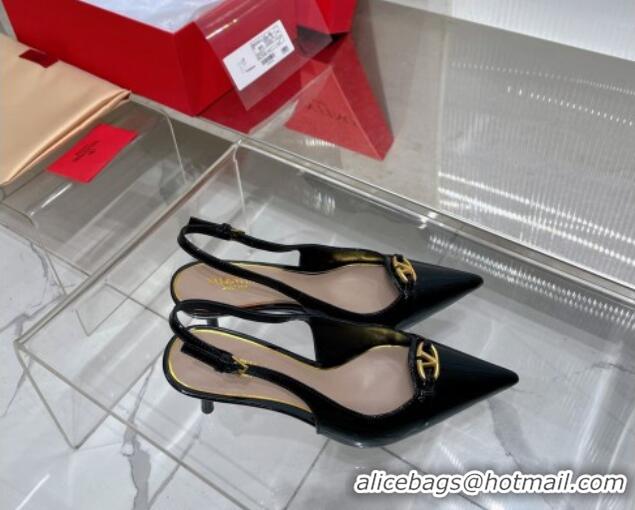 Good Looking Valentino The Bold Edition VLogo Slingback Pumps 6cm in Patent Leather Black 0227059