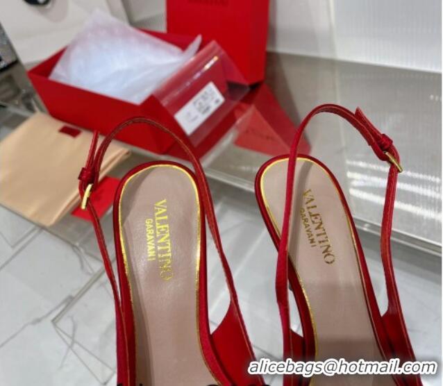 Most Popular Valentino The Bold Edition VLogo Slingback Pumps 9cm in Satin with Crystals Red 0227060