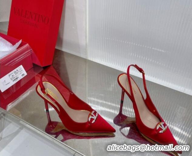 Most Popular Valentino The Bold Edition VLogo Slingback Pumps 9cm in Satin with Crystals Red 0227060