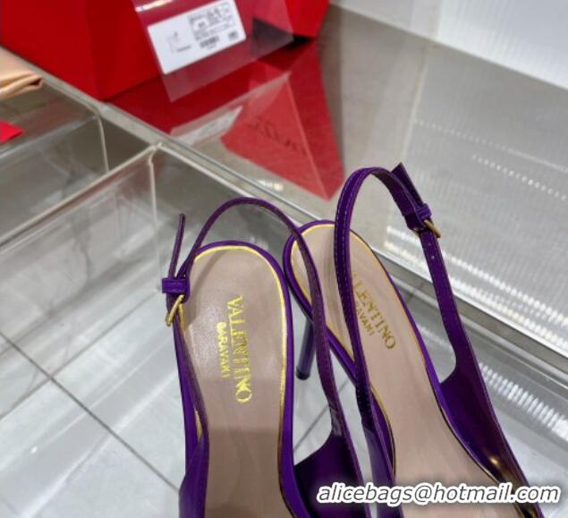 Top Grade Valentino The Bold Edition VLogo Slingback Pumps 9cm in Satin with Crystals Purple 0227061