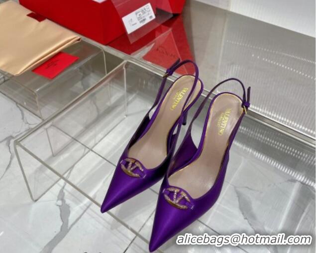 Top Grade Valentino The Bold Edition VLogo Slingback Pumps 9cm in Satin with Crystals Purple 0227061