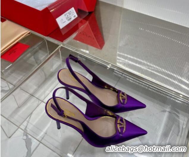 Top Grade Valentino The Bold Edition VLogo Slingback Pumps 9cm in Satin with Crystals Purple 0227061