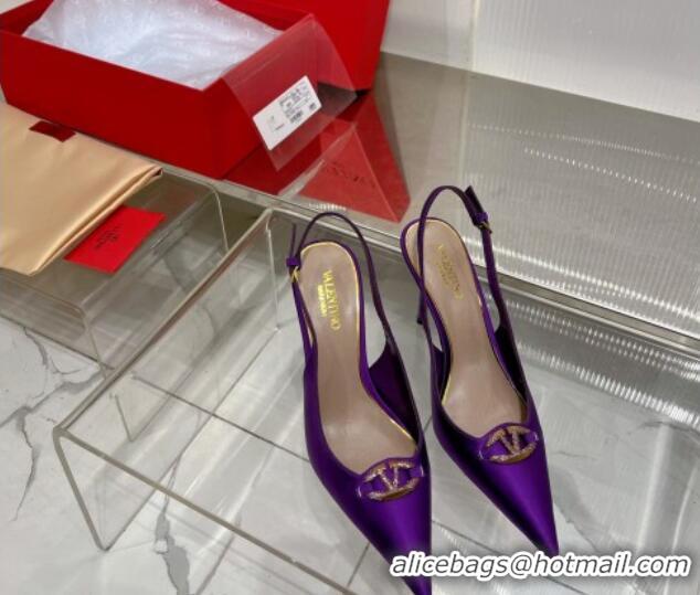 Top Grade Valentino The Bold Edition VLogo Slingback Pumps 9cm in Satin with Crystals Purple 0227061